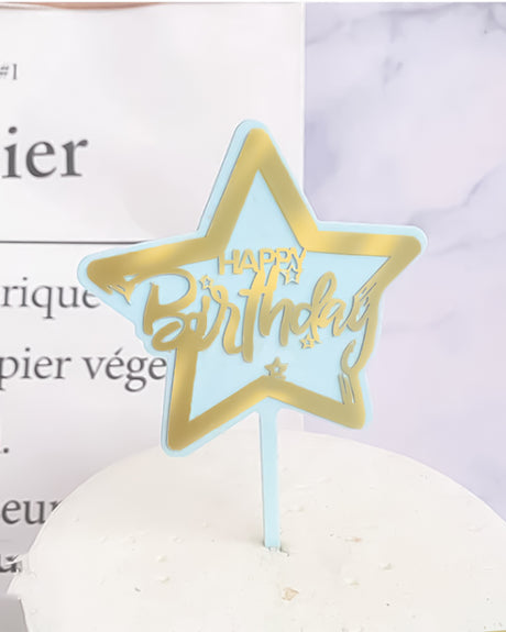 Cake Topper Happy Birthday - Étoiles Bleu
