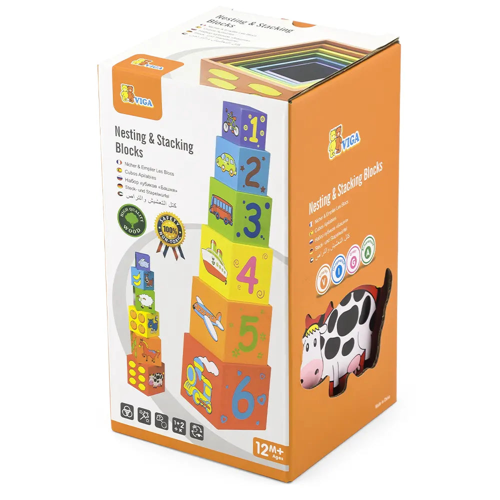 Viga Toys Blocs à Emboîter & à Empiler Colorés 12M+