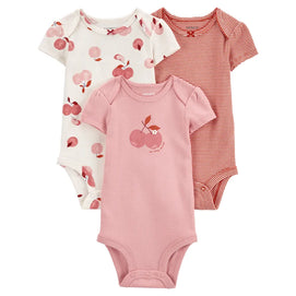 Lot de 3 Bodies à Manches Courtes Carter's - Pomme Rose
