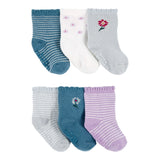 Lot de 6 Paires de Chaussons Carter's - Rayures & Fleurs