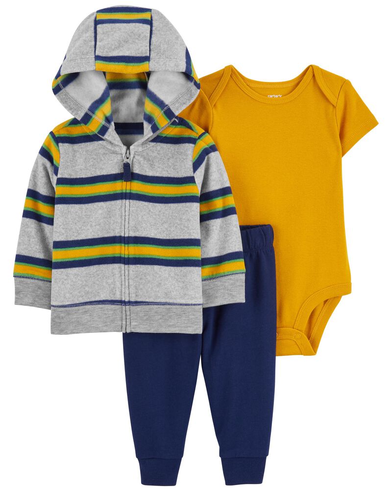 Ensemble 3 Pièces De Petite Veste Rayée Carter's - Gris & Jaune & Bleu