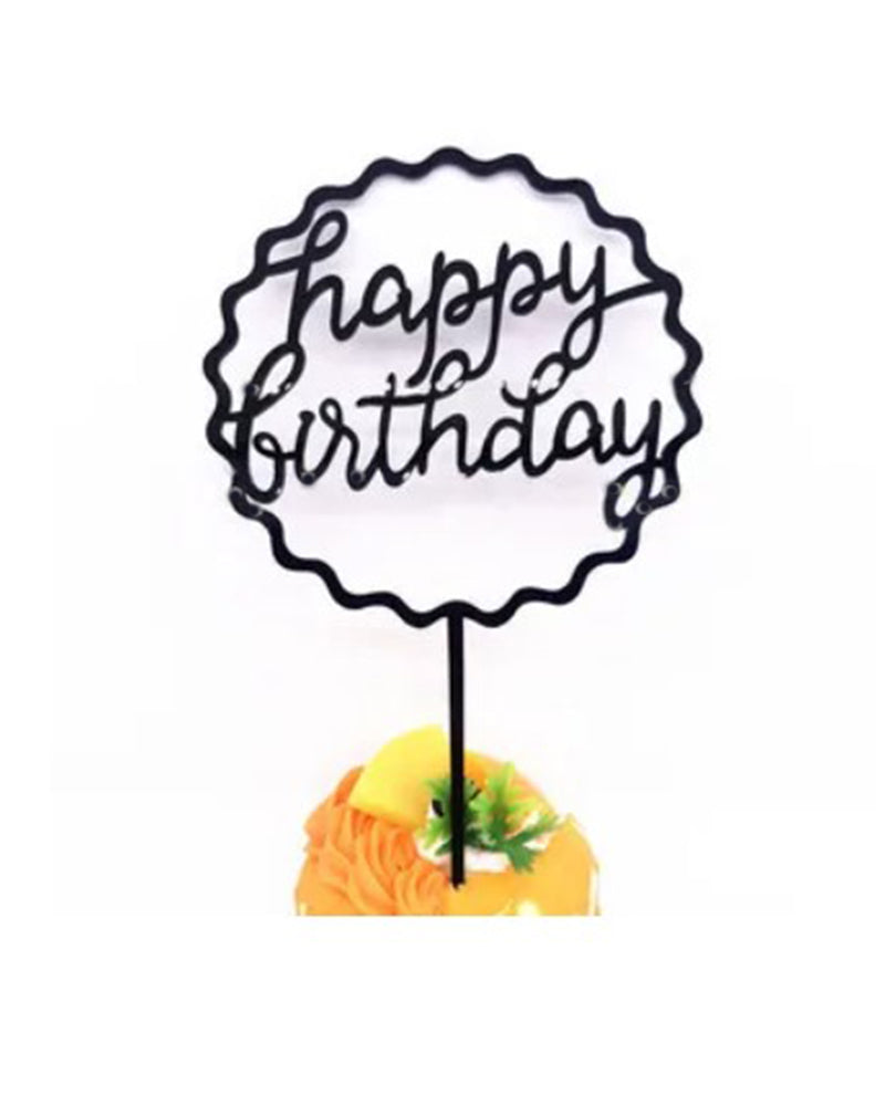 Décoration Gâteau Happy Birthday – 1 Topper Anniversaire + 20 Nœuds Noirs – Acrylique Et Tissu – Pour Cupcakes, Desserts, Table Fête
