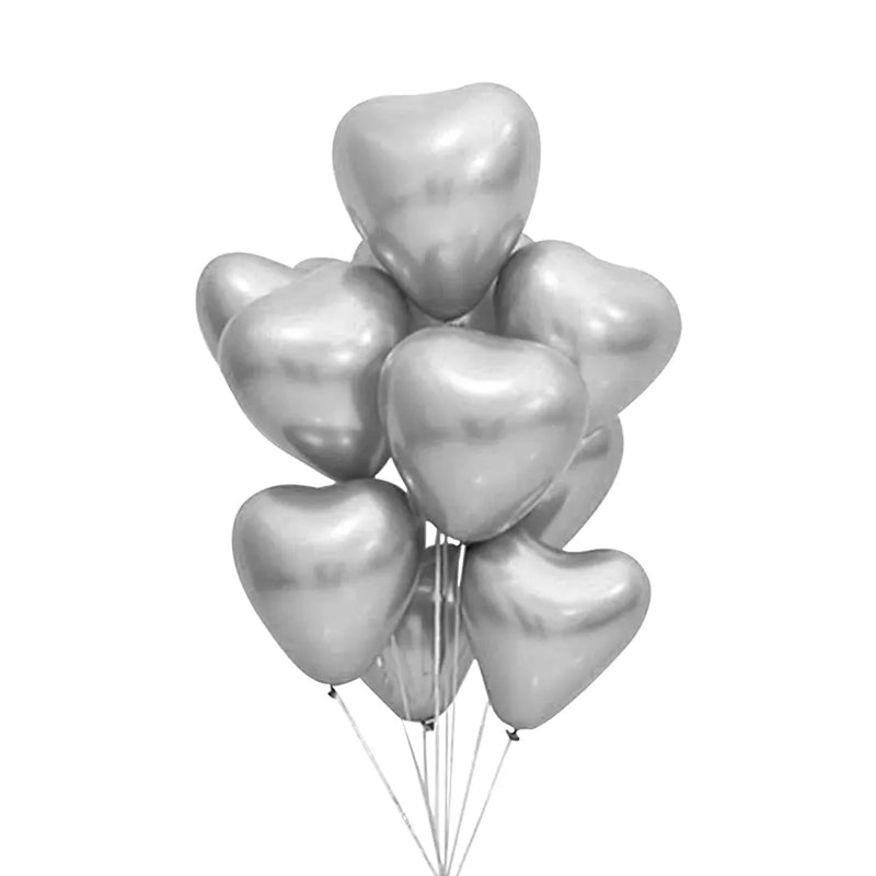 Set de 50 Globos de Corazón Cromados Plateados - 30cm