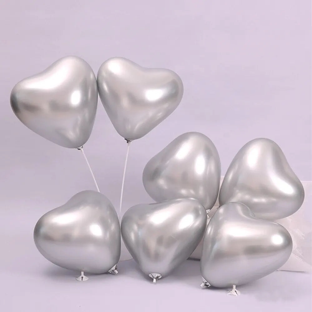 Set de 50 Globos de Corazón Cromados Plateados - 30cm