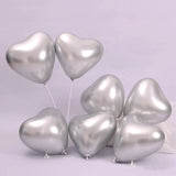 Set de 50 Globos de Corazón Cromados Plateados - 30cm