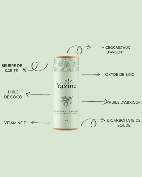 Yazine Déodorant Naturel Au The Vert & Musc Blanc - 35g