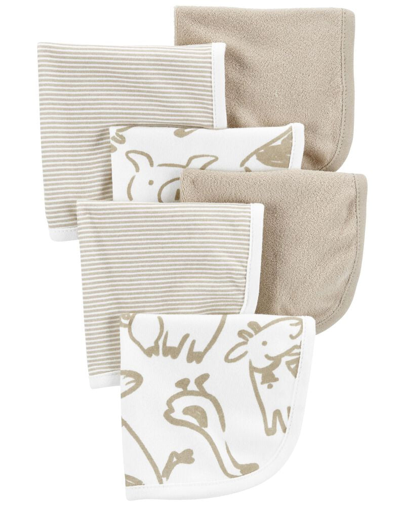 Carter's Set of 6 Washcloths - Beige & White