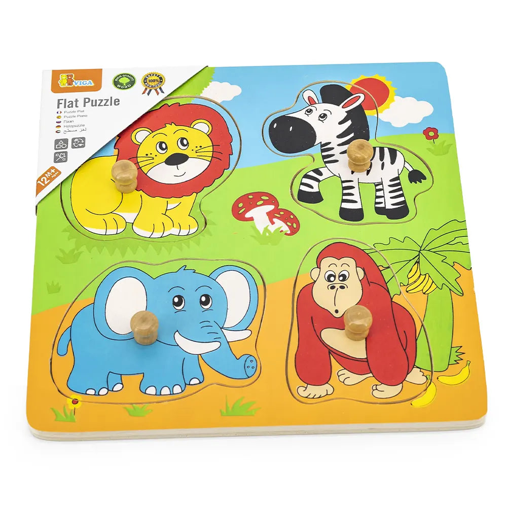 Viga Toys Puzzle Plat avec Gros Bouton en Bois Jungle 12M+