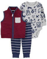 Ensemble 3 Pièces Gilet Bébé Animals Carter's - Rouge & Bleu