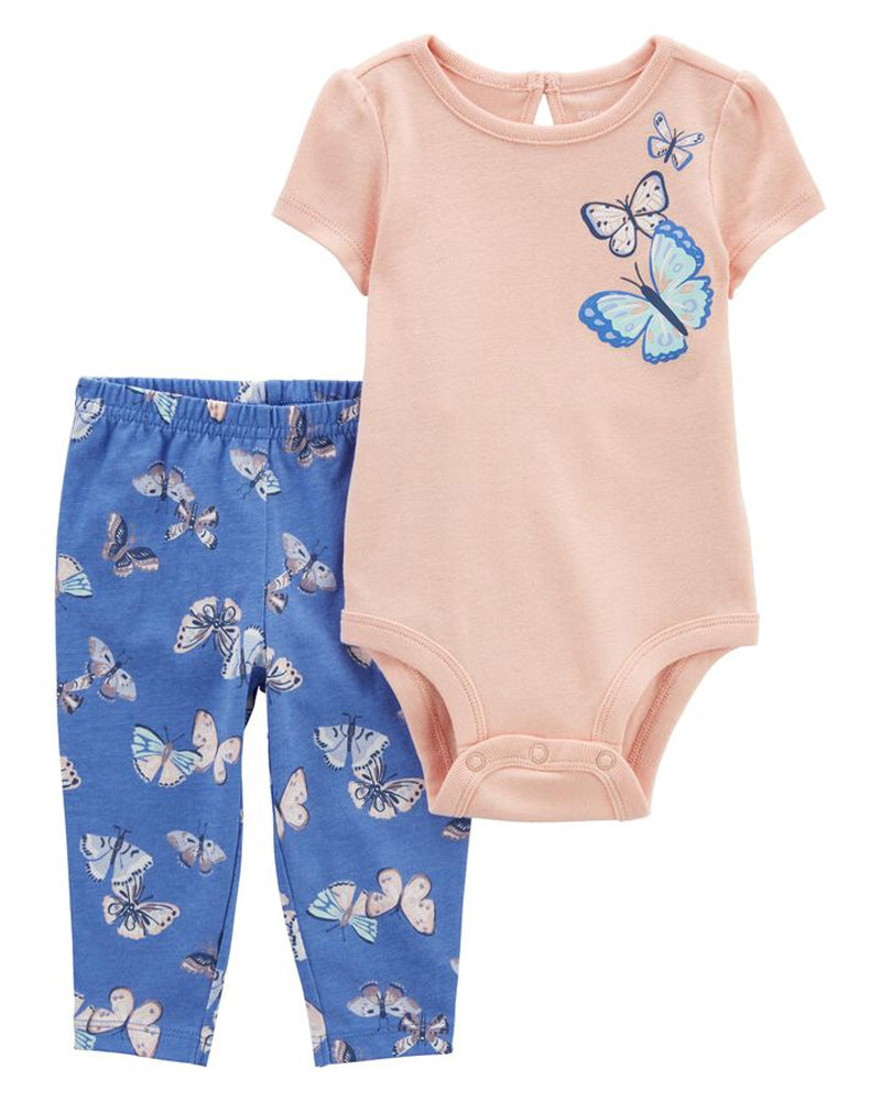 Ensemble 2 Pièces Body & Pantalon Papillon Bébé Carter's - Bleu & Rose