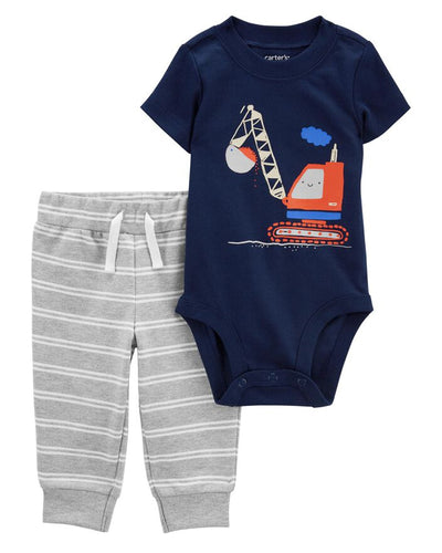 Ensemble 2 Pièces Body & Pantalon Construction Bébé Carter's - Bleu & Gris