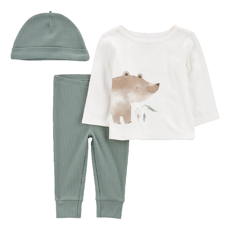 Juego de 3 piezas Carter's - Oso verde y marfil