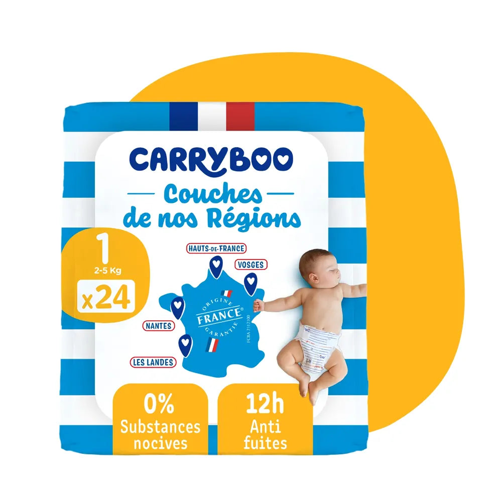 Carryboo de nos Régions Couches Écologiques Taille 1 (2-5kg) - 24 Unités