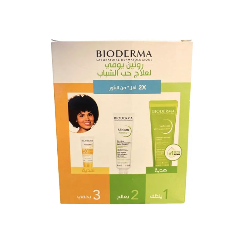 Pack Bioderma Sébium Kerato+ 30 ml + Gel Espumoso Activo 45 ml + Photoderm Tamaño Viaje