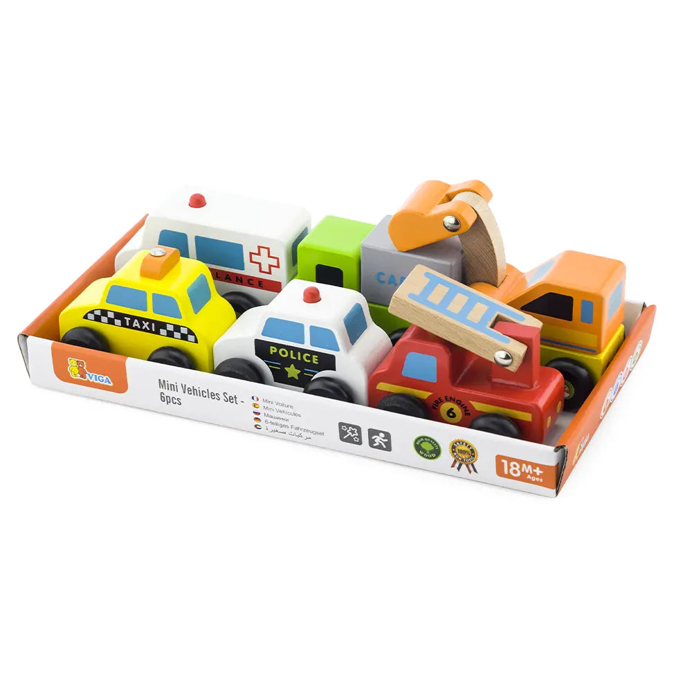 Viga Toys Set de 6 Mini Véhicules 18M+