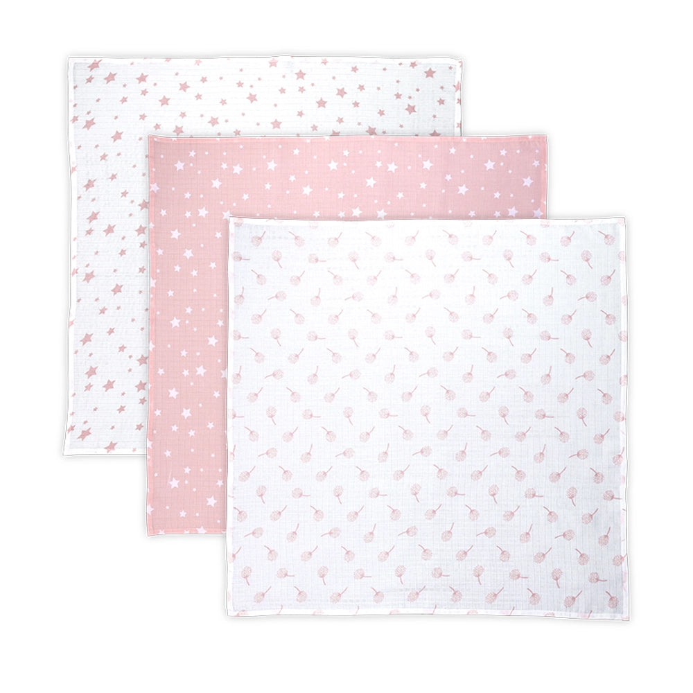 Lorelli Lot de 3 Couvertures d'Emmaillotage en Mousseline 80x80 cm - Rose