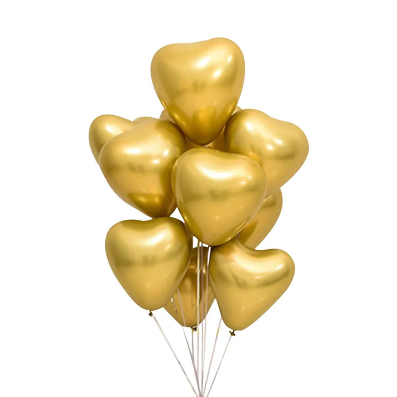 Set de 50 Globos de Corazón Cromados Dorados - 30cm