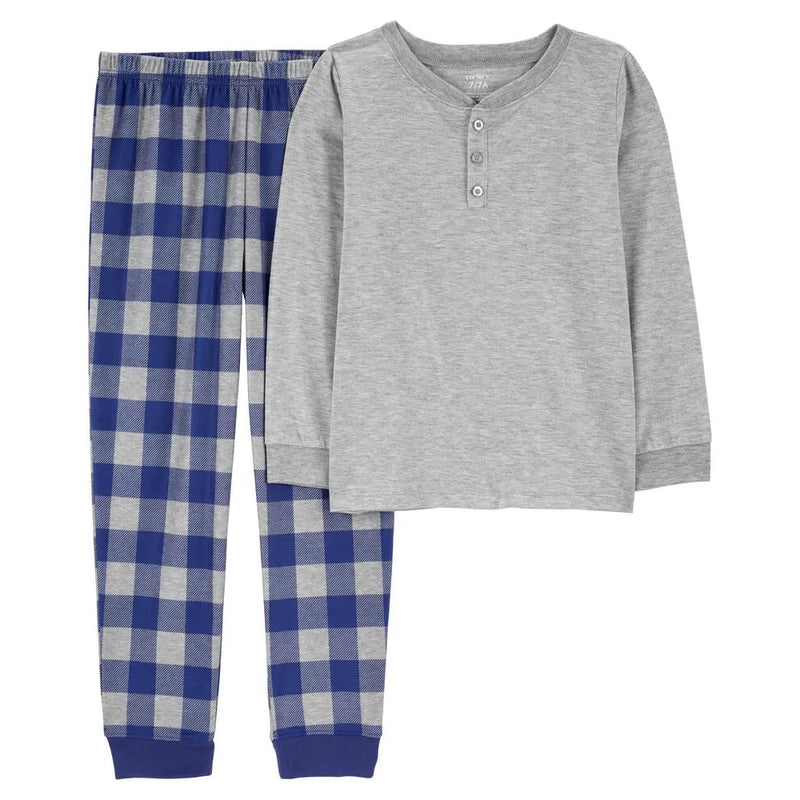 Pijama a cuadros de 2 piezas de Carter - Gris y azul