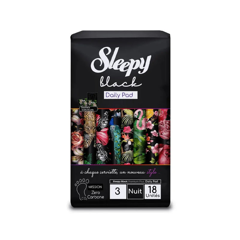 Sleepy Black Premium Sanitary Pads Super 3 Overnight - 18 Count