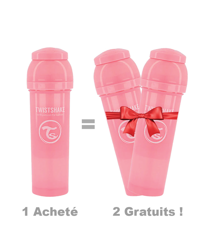 Offre : 1 Biberon Anti-Colique Twistshake 330ml - Rose = 2 Gratuits!