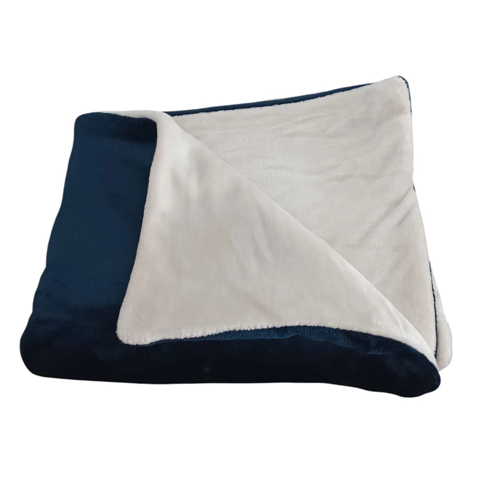 Couverture Double Face en Gaz de Coton - Bleu & Blanc Cassé