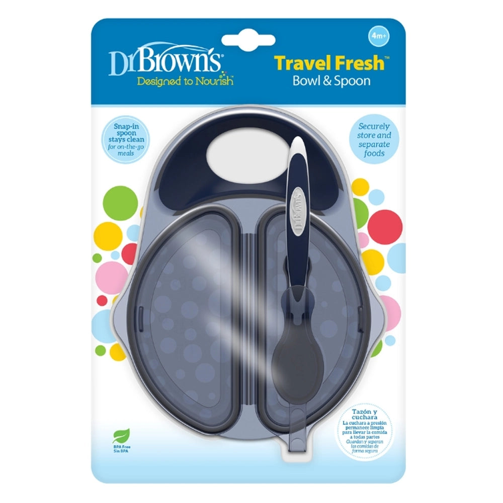Dr. Brown's Bol et Cuillère à Couvercles Travel Fresh™ 4M+ - Bleu