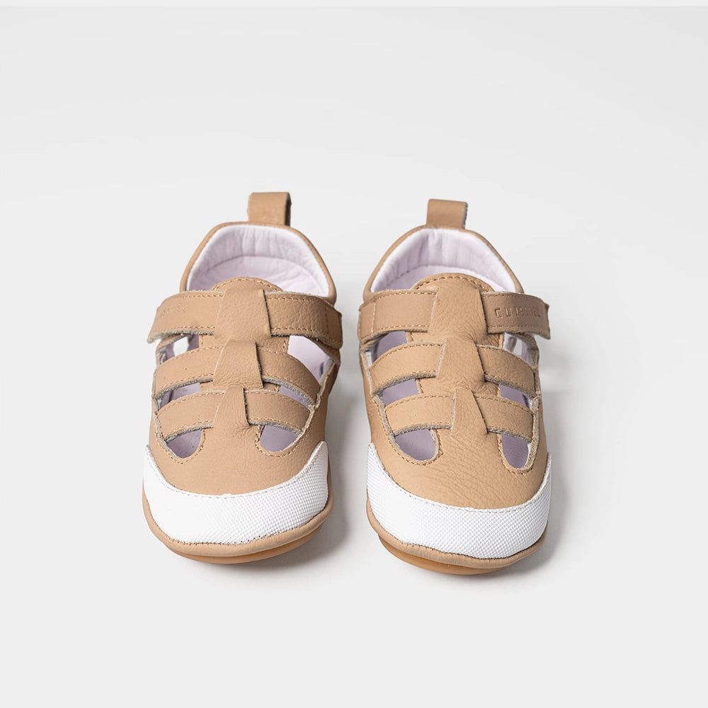 Cuteshez Soft Leather First Walker Sandals - Beige