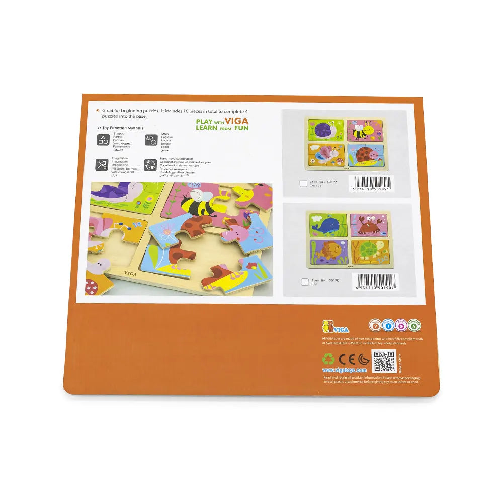 Viga Toys Puzzle en Bois Insectes 4 en 1 18M+