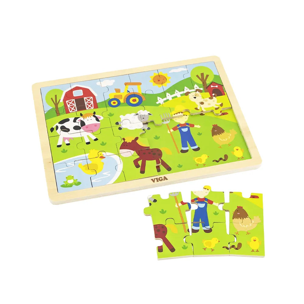 Viga Toys Puzzle 24 Pièces la Ferme en Bois 24M+