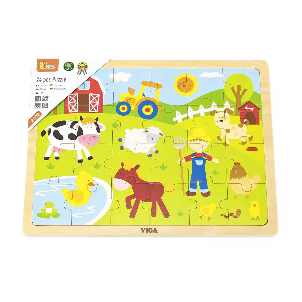Viga Toys Puzzle 24 Pièces la Ferme en Bois 24M+