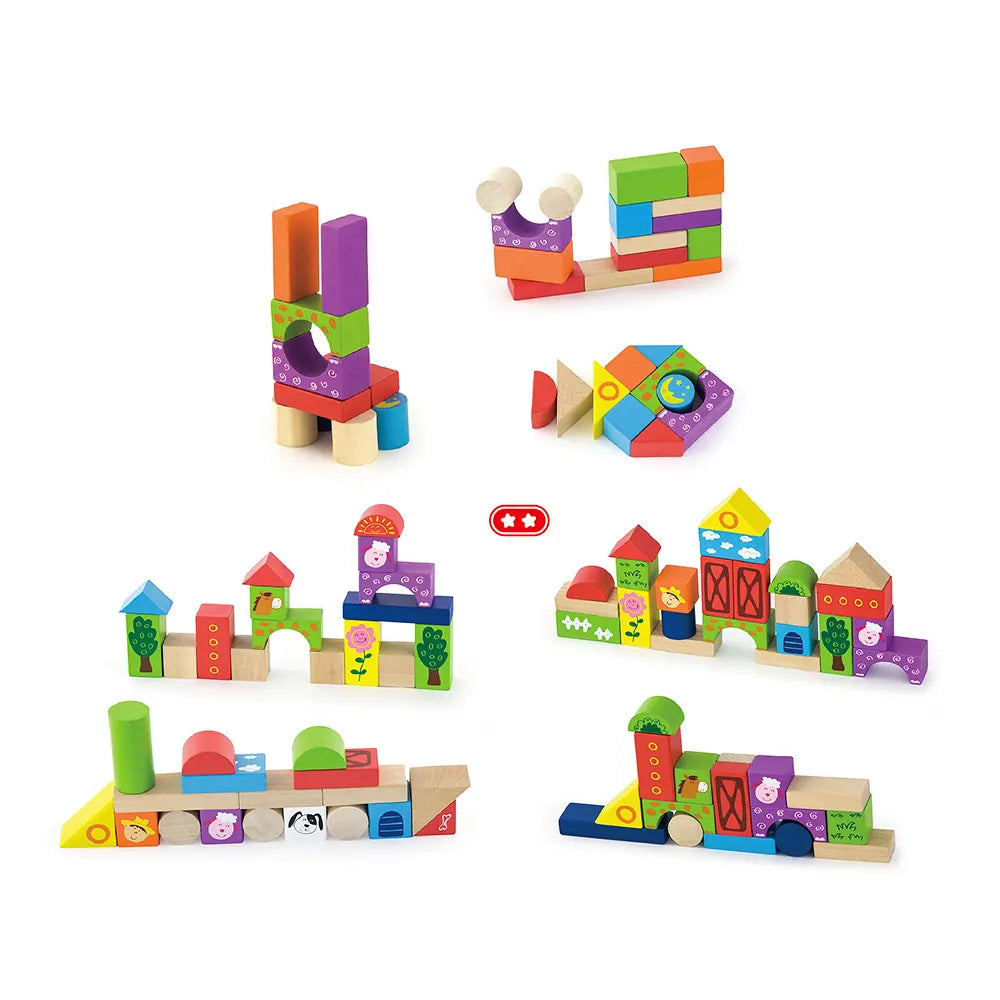 Viga Toys Blocs de Construction la Ferme 2A+ - 50 Pièces