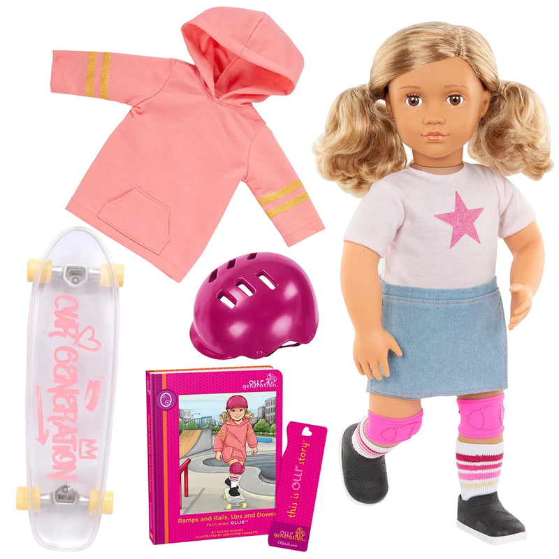 Our Generation Posable Skateboarder Doll & Storybook 46cm 3Y+ - Ollie