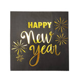 Lot de 16 serviettes papier Happy New Year doré et noir