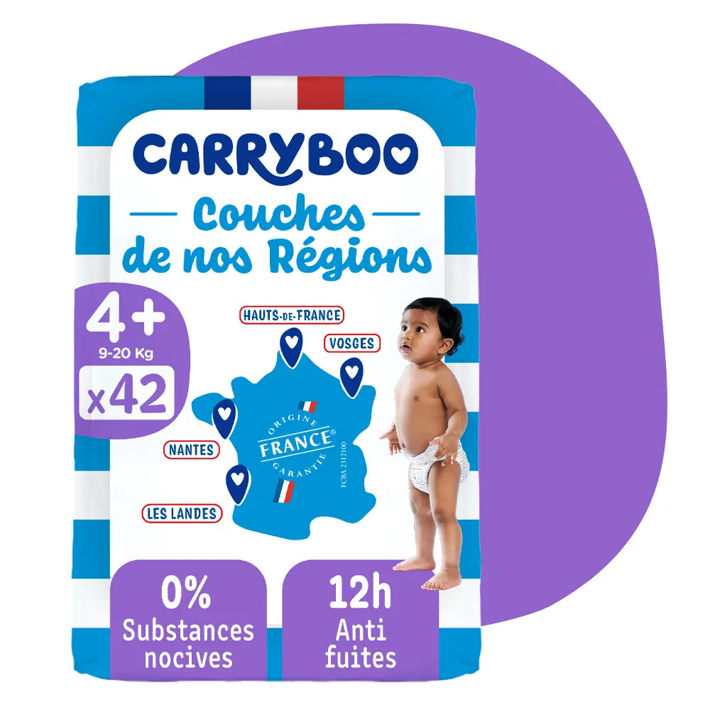 Carryboo de nos Régions Couches Écologiques Taille 4+ (9-20kg) - 42 Unités