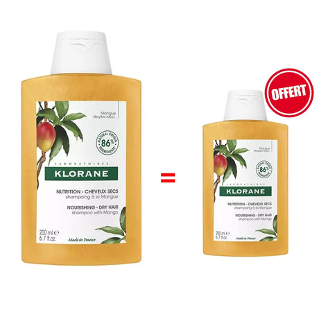 Klorane Shampooing nutrition Mangue 200ml = Shampooing nutrition Mangue 100ml Offert