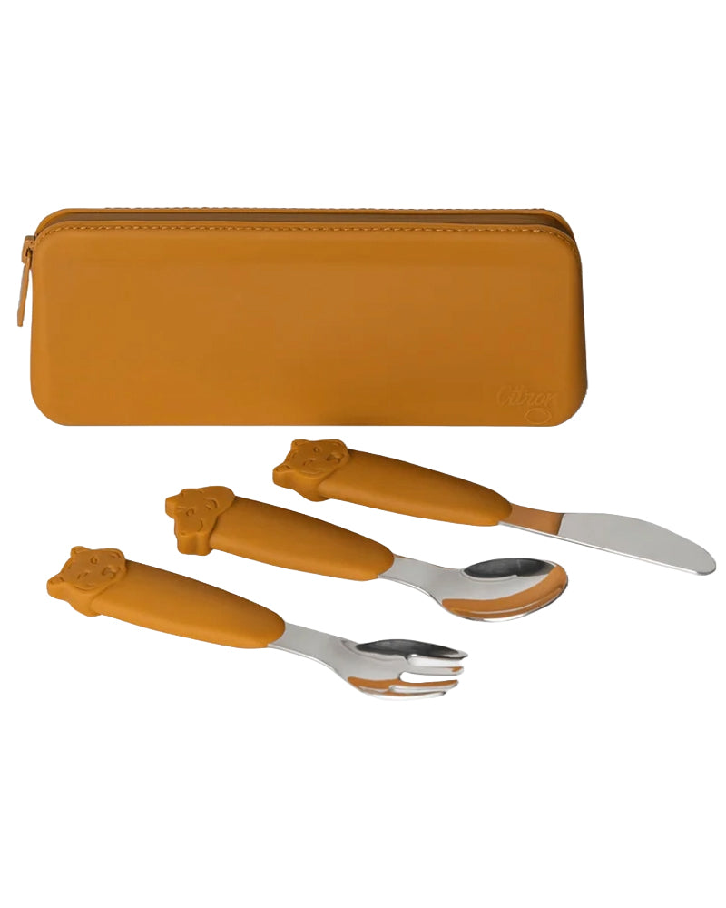 Set de Couverts en Silicone avec Pochette Citron - Caramel