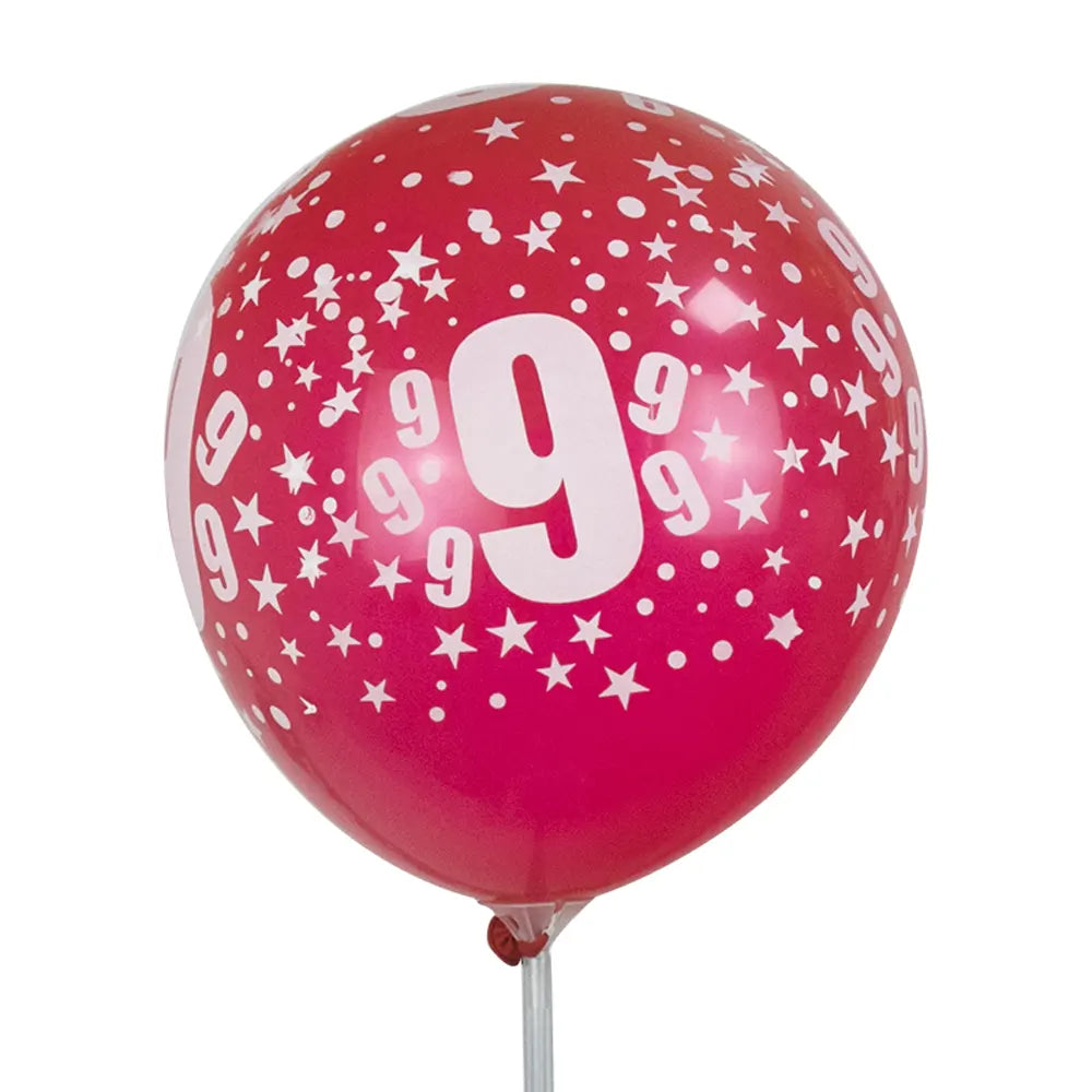 Set de 6 Globos de Látex Impresos con el Número 9 – 30cm