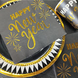 Lot de 16 serviettes papier Happy New Year doré et noir - vue 2