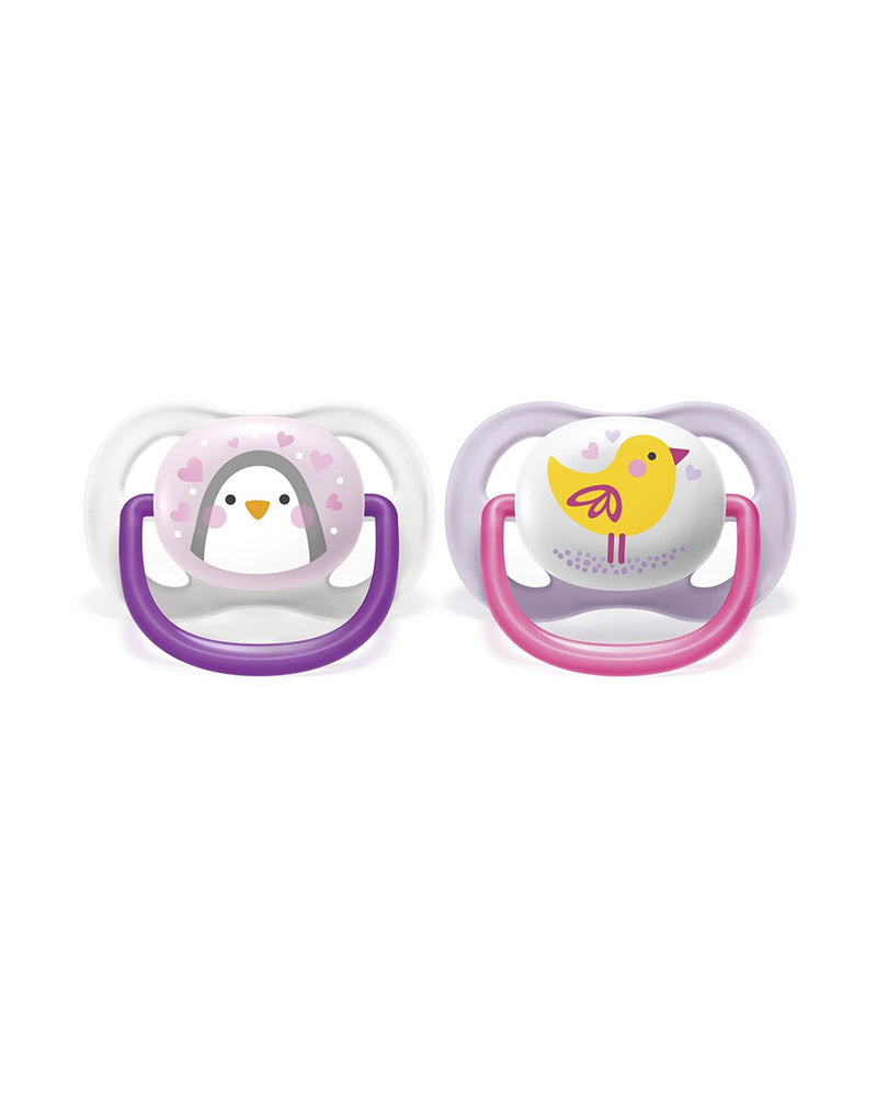 Avent - Pack de 2 chupetes ortodóncicos Ultra Air Animals para niña (0-6 meses)