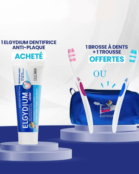 Offre : Elgydium Dentifrice Kids Tutti Frutti Junior 50ml 7-12ans = Trousse + Brosse à Dents Offert
