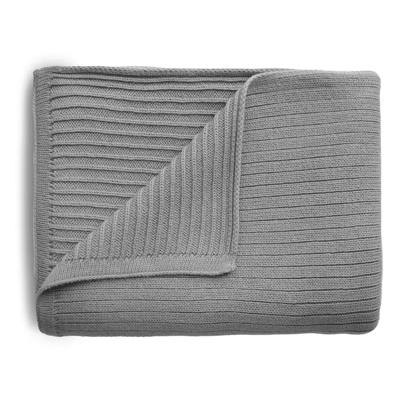 Mushie Knitted Ribbed Blanket - Heather Grey