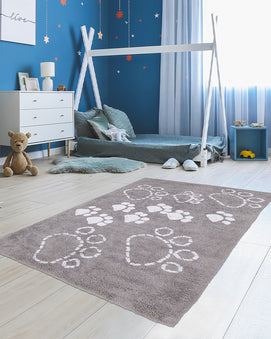 Tapis Rectangulaire Pattes 100% Bio 80x140 cm Un Amour de Tapis - Gris & Blanc