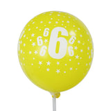 Set de 6 Globos de Látex Impresos con el Número 6 – 30cm