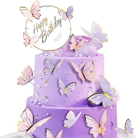 Cake Topper Happy Birthday avec Papillons Décoration Gâteau - Dorée