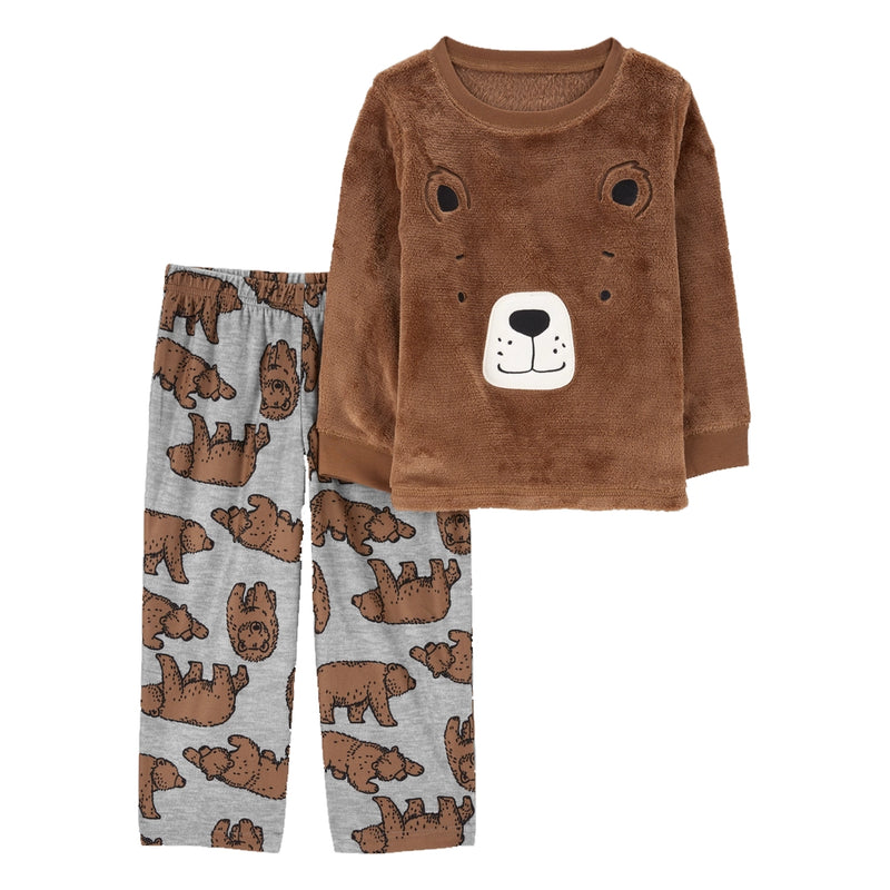 Carter's 2-Piece Velboa Plush Pajamas - Brown & Grey