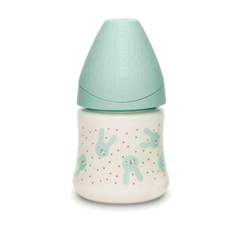 Suavinex Biberon Anti-Colique en Verre à Col Large 120ml - Lapin Vert
