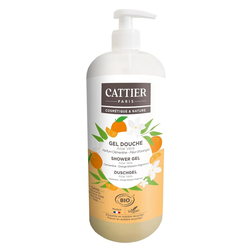 Cattier Gel Douche Sans Sulfate Parfum Clémentine & Fleur d'Oranger 1L