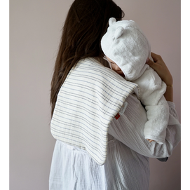 Bambidou Serviette de Rot Bavoir d'Épaule Gaze Ivoire Rayé Bleu