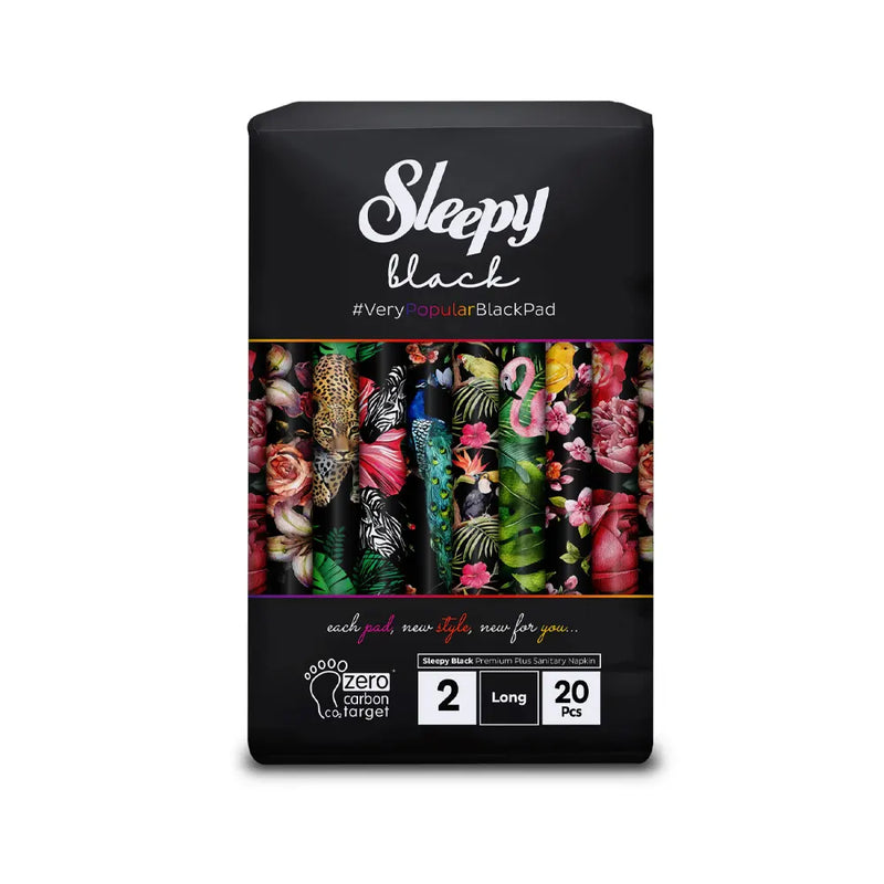 Sleepy Black Premium Sanitary Pads Super 2 Long - 20 Count