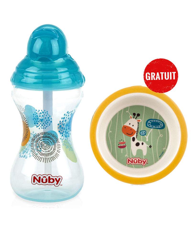 Offre : Gourde à Paille Nûby Anti-Fuite Flip-it 12M+ 300ml Bleu = Bol en Bambou Gratuit